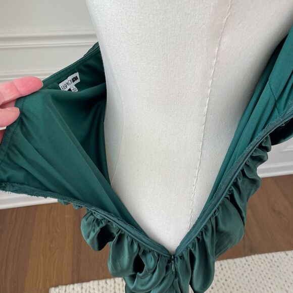 Fashion Nova When In Rome Rosette Satin Midi Dress Hunter Green L - Picture 6 of 8